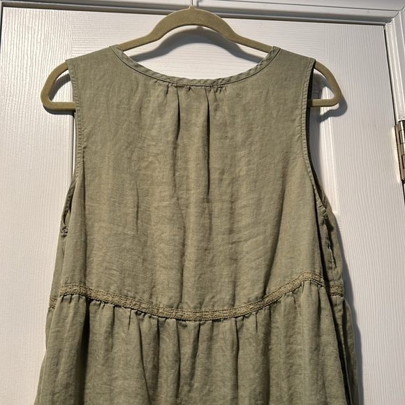 👗Lucky Brand Linen Sleeveless V Neck Tiered Midi Dress - Picture 6 of 10